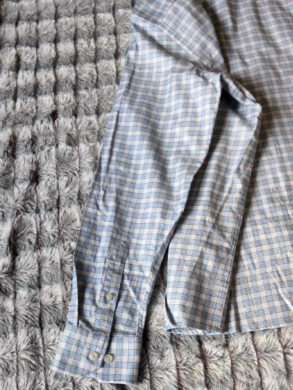 Johnston & Murphy Blue and White Checked Dress Shirt - Picture 11 of 13